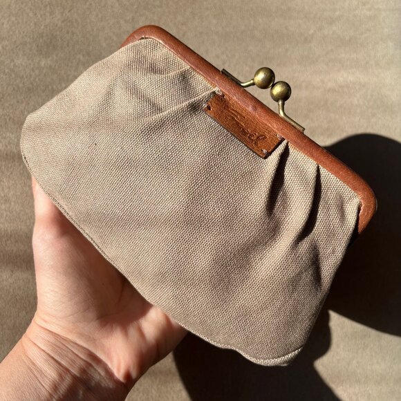 FOSSIL Crewel Frame Mini Multicolor Kisslock Clutch Canvas Crossbody Purse - Picture 2 of 16